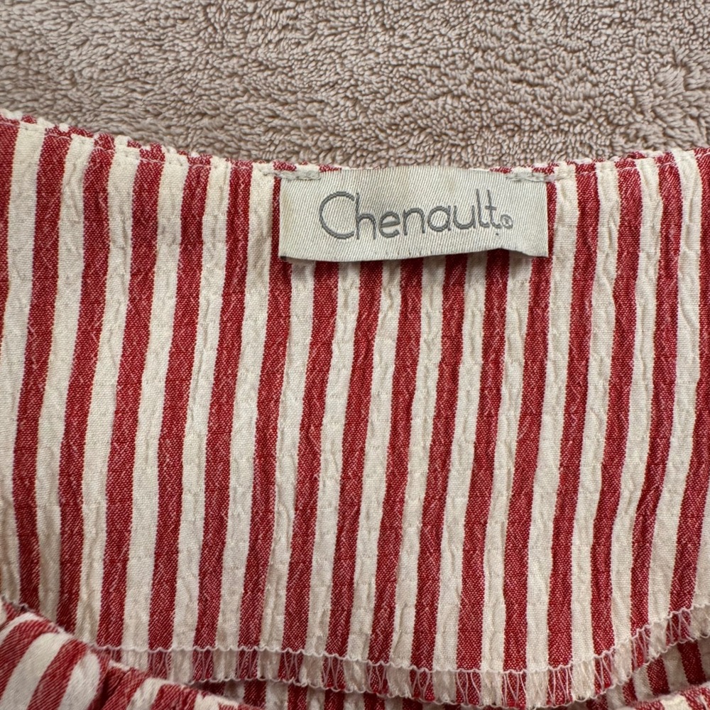 Chenault Red White Striped Puff Sleeve Coastal Cottagecore Hamptons Boho Sz M - Picture 3 of 11